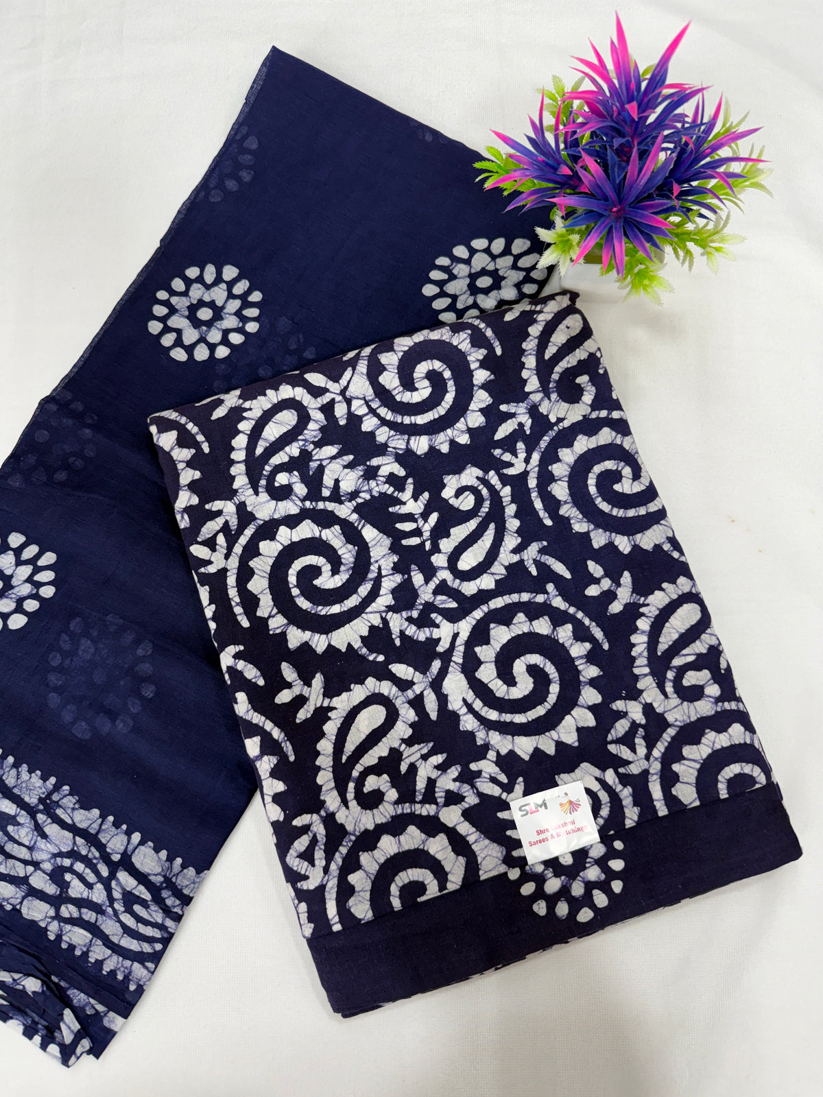 Salwar SLM-SLW-0051 - Navy blue with a white printed pattern