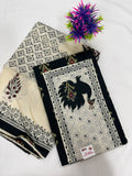Salwar SLM-SLW-0053 - Cream with a black printed top