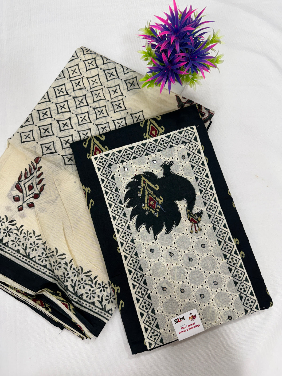 Salwar SLM-SLW-0053 - Cream with a black printed top