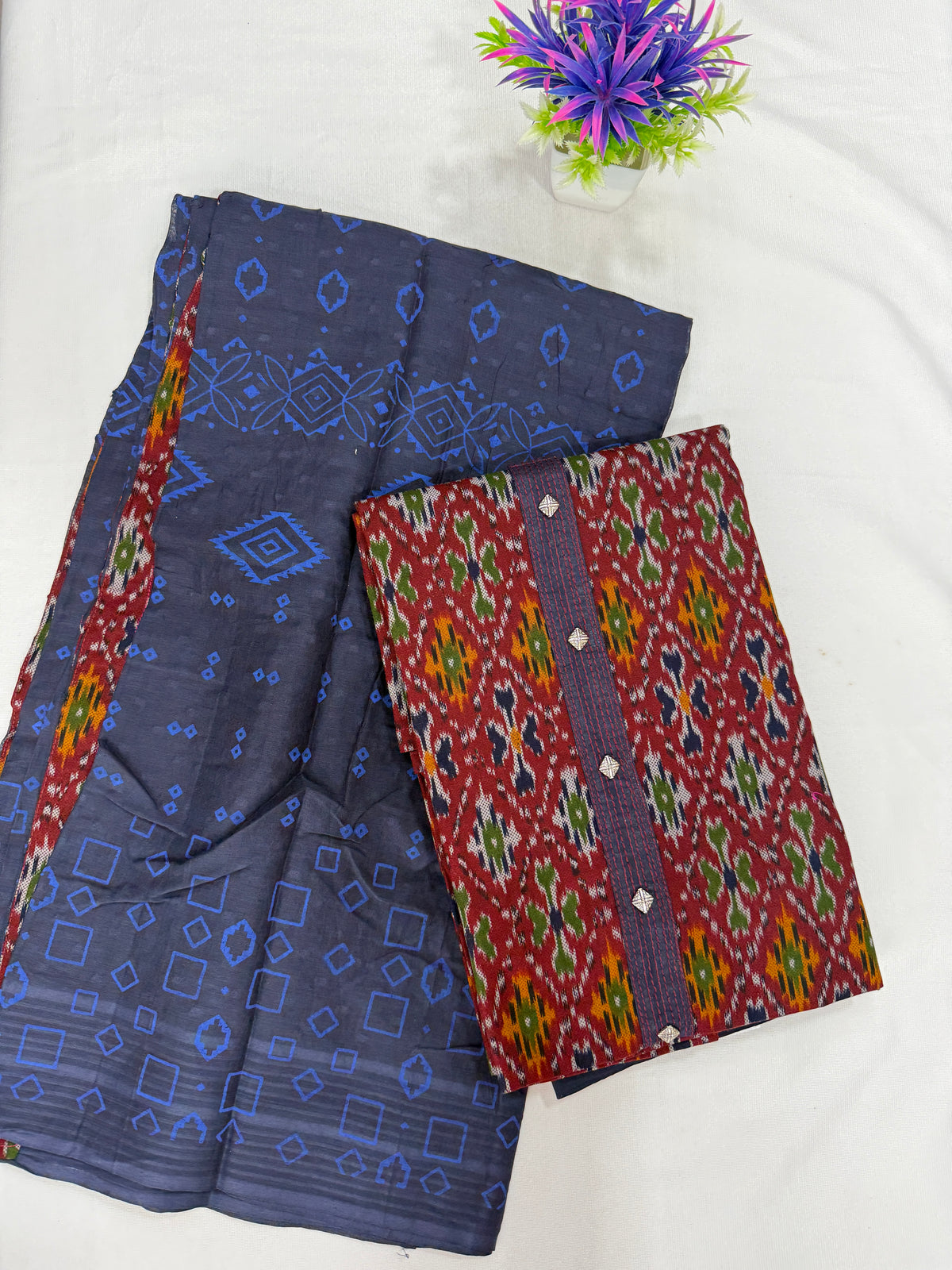Salwar SLM-SLW-0056 - Blue with a diamond-patterned top
