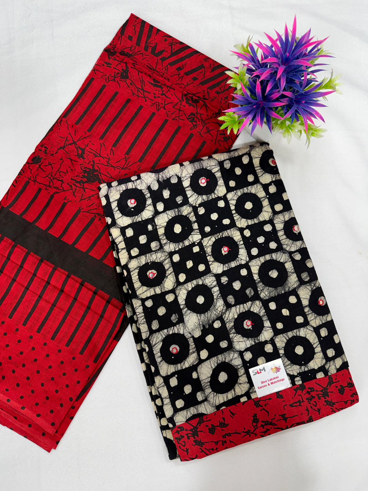 Salwar SLM-SLW-0057 - Red with a black and white printed top