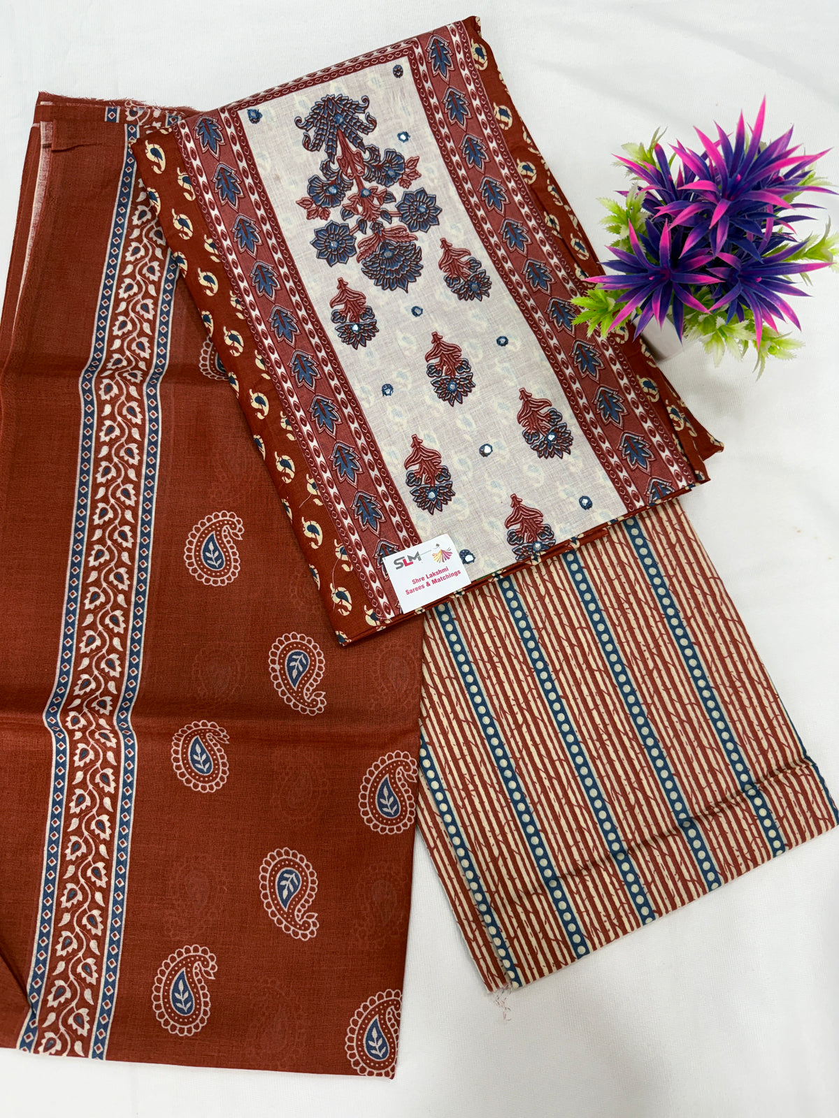 Salwar SLM-SLW-0058 - Rust brown with a block print