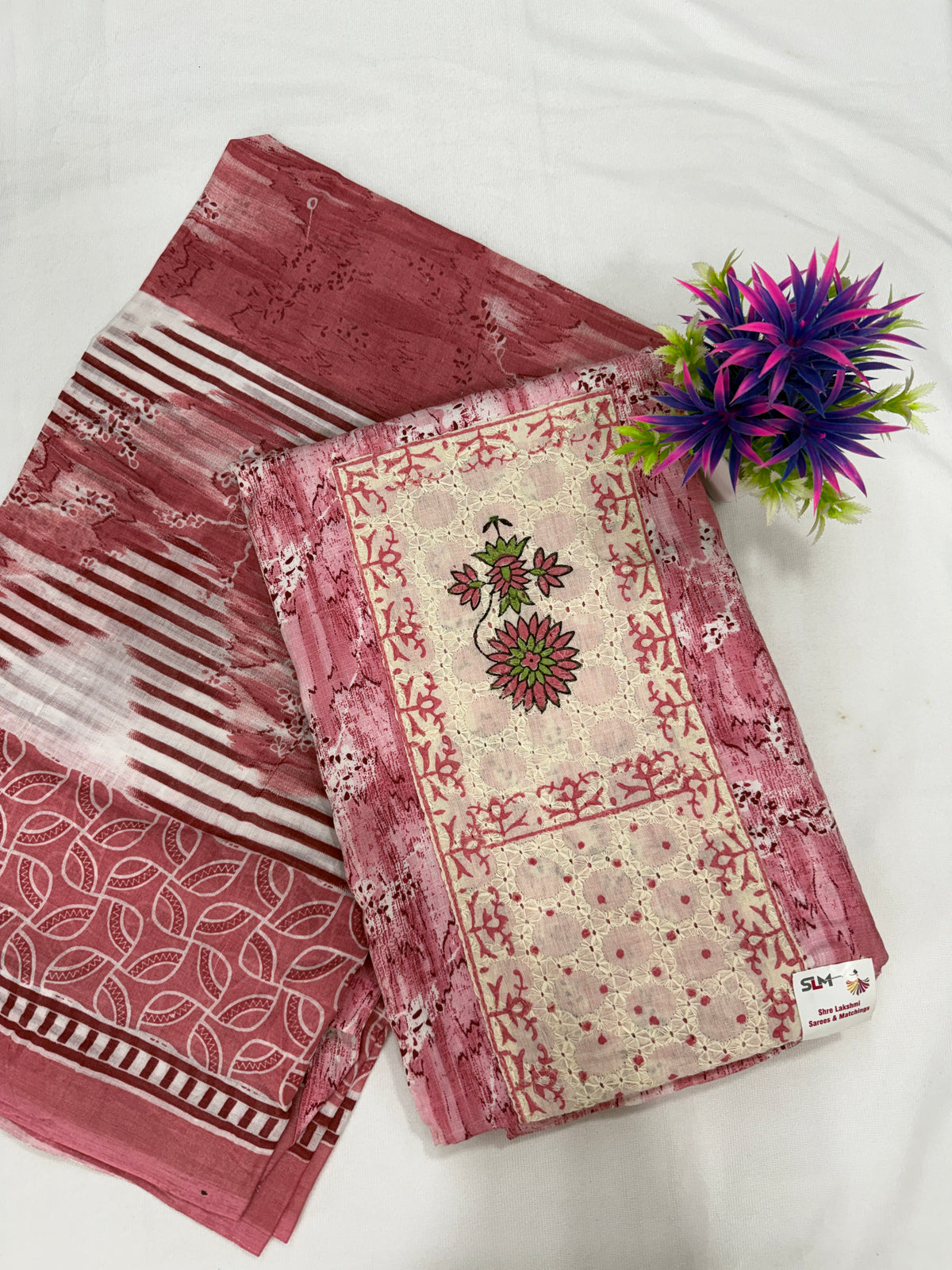 Salwar SLM-SLW-0059 - Rose pink with a cream printed top