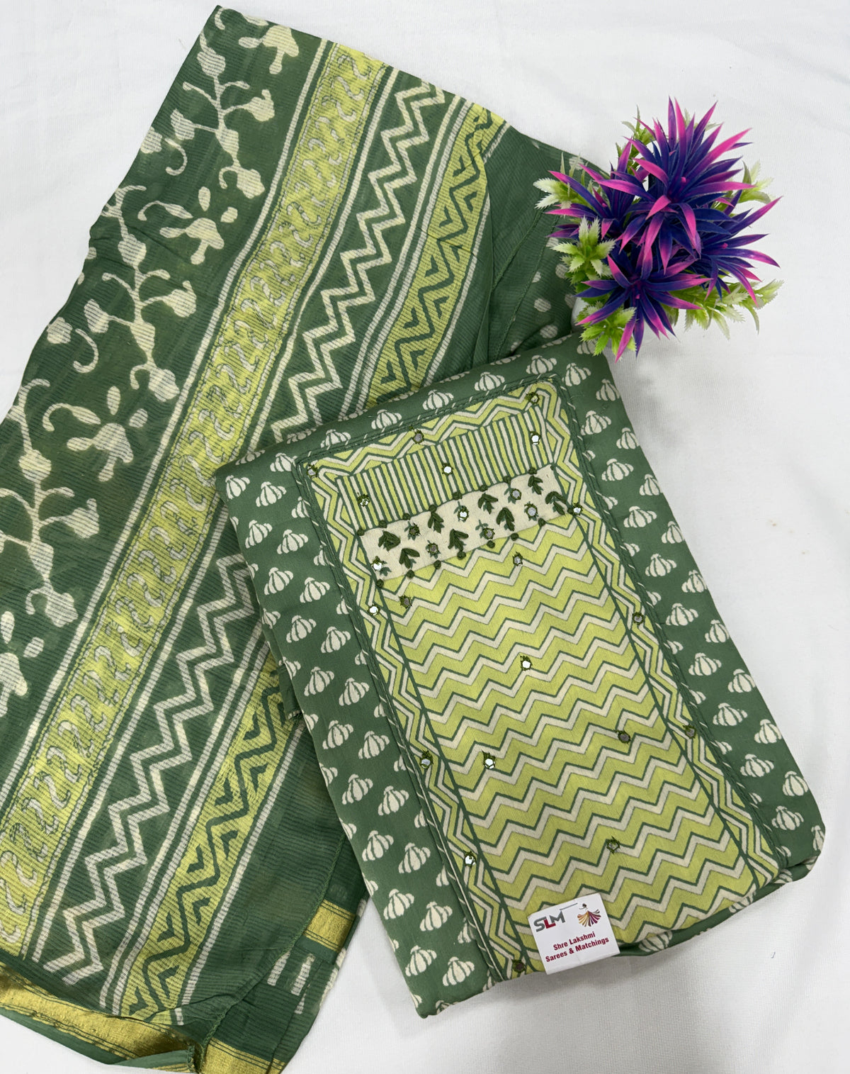 Salwar SLM-SLW-0063 - Bottle green with a lime printed top