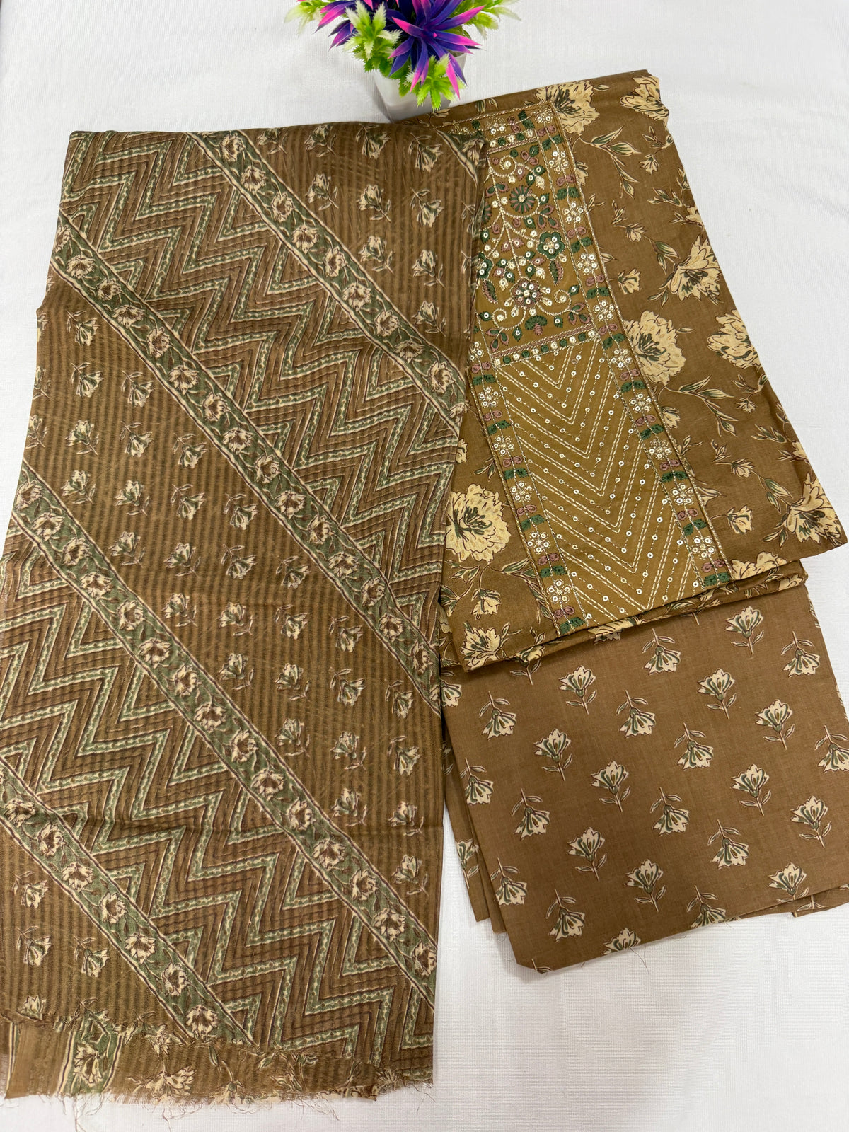 Salwar SLM-SLW-0064 - Tan brown with a zigzag print