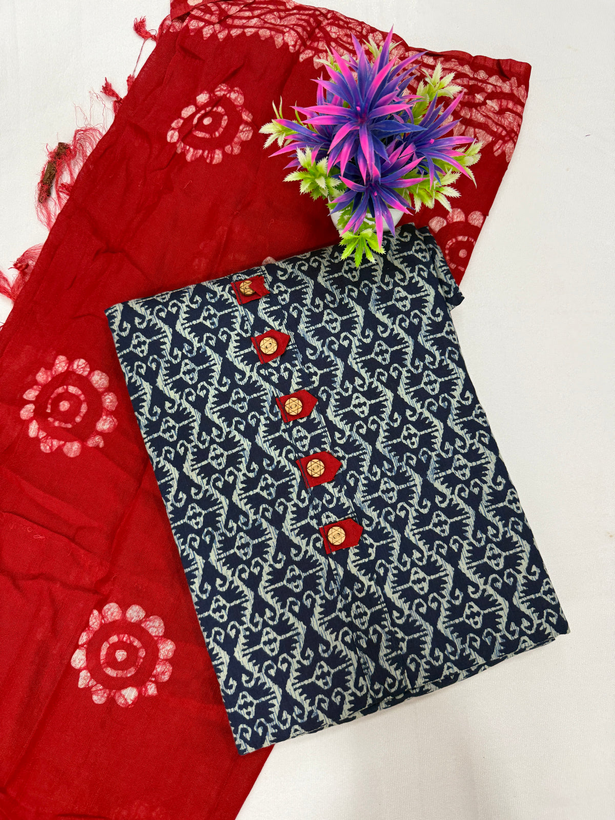 Salwar SLM-SLW-0066 - Red with an indigo printed top