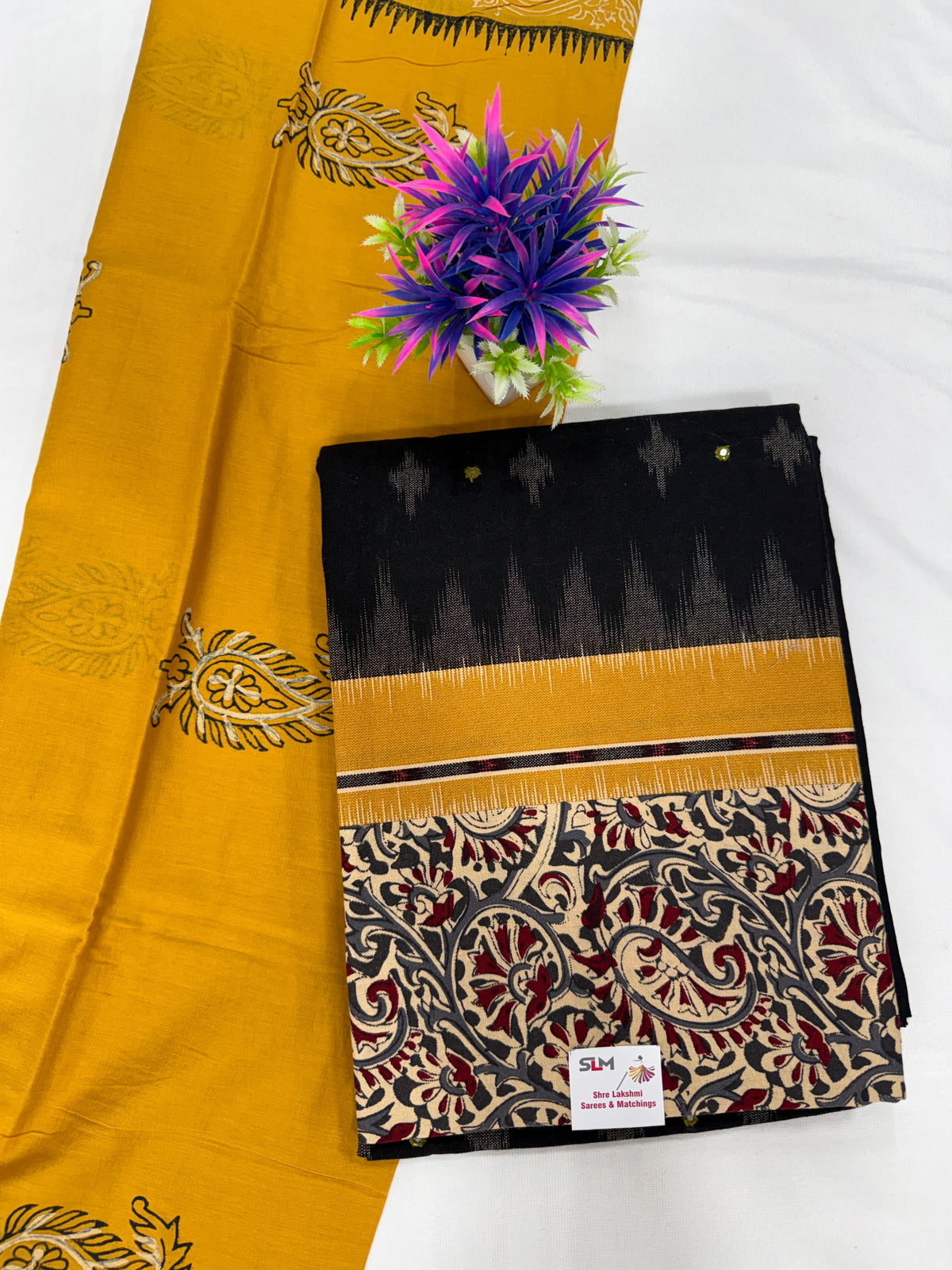 Salwar SLM-SLW-0067 - Mustard yellow with a black and printed top