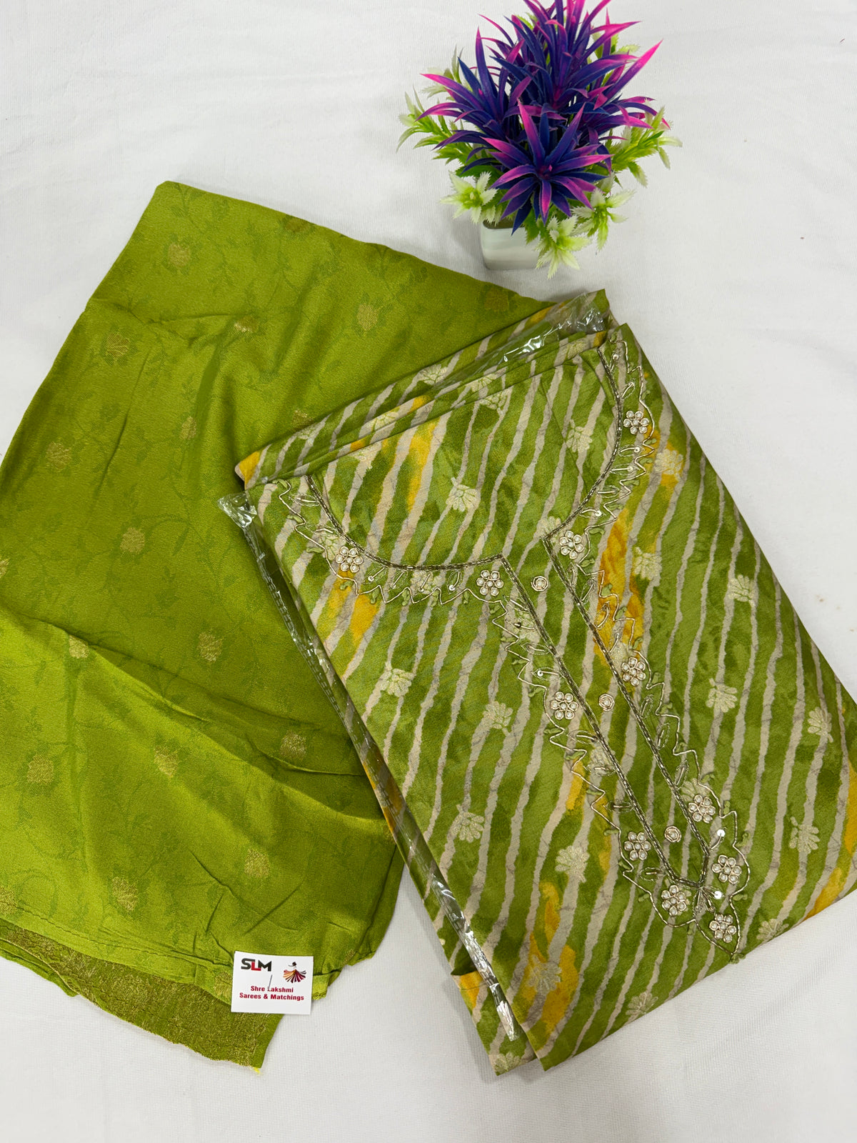 Salwar SLM-SLW-0075 - Lime green with a printed top