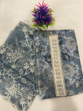 Salwar SLM-SLW-0076 - Grey-blue with floral embroidery