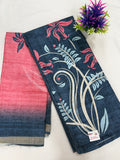 Salwar SLM-SLW-0081 - Navy blue with a floral print and pink dupatta