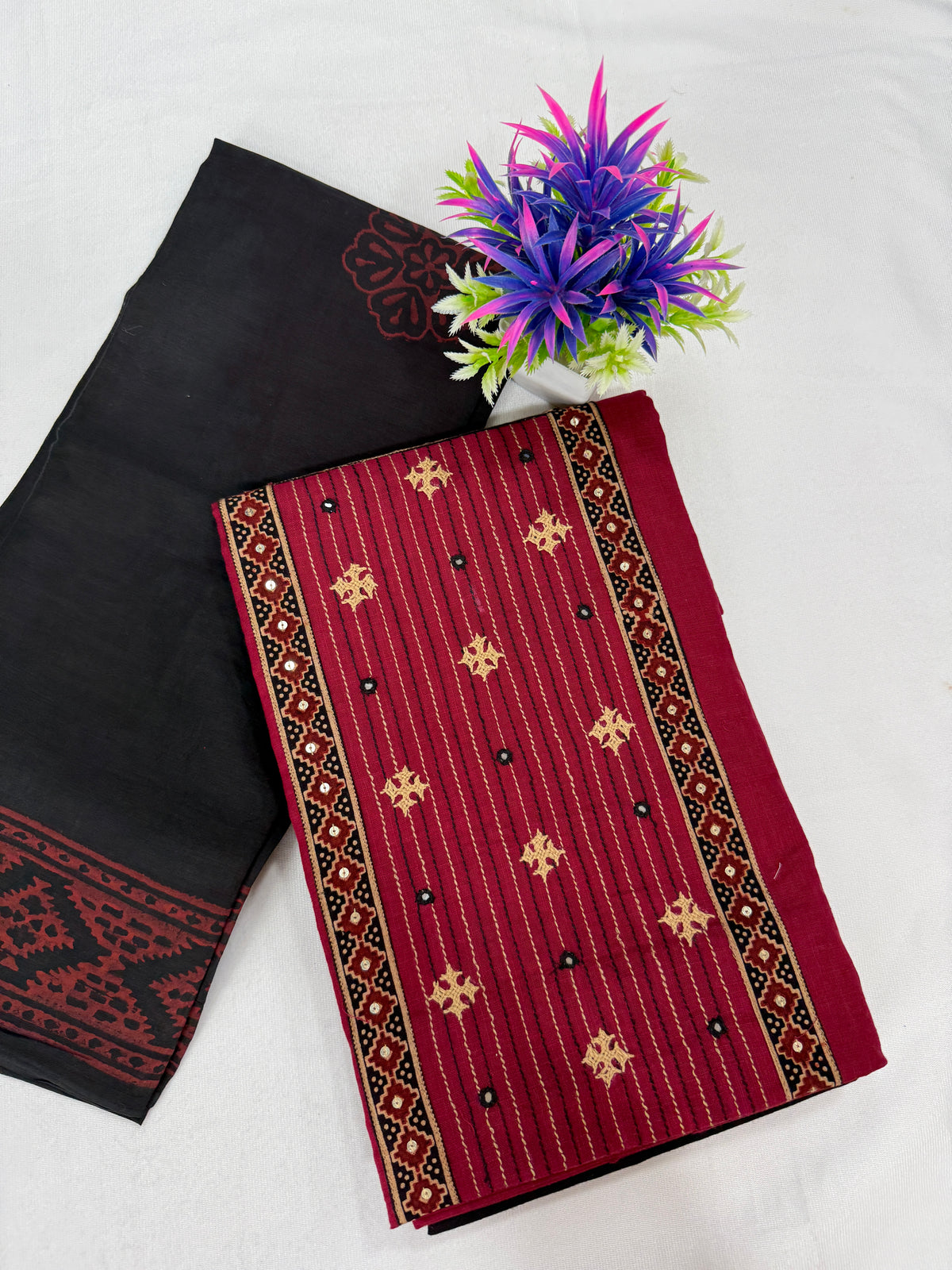 Salwar SLM-SLW-0082 - Maroon red with a black bottom