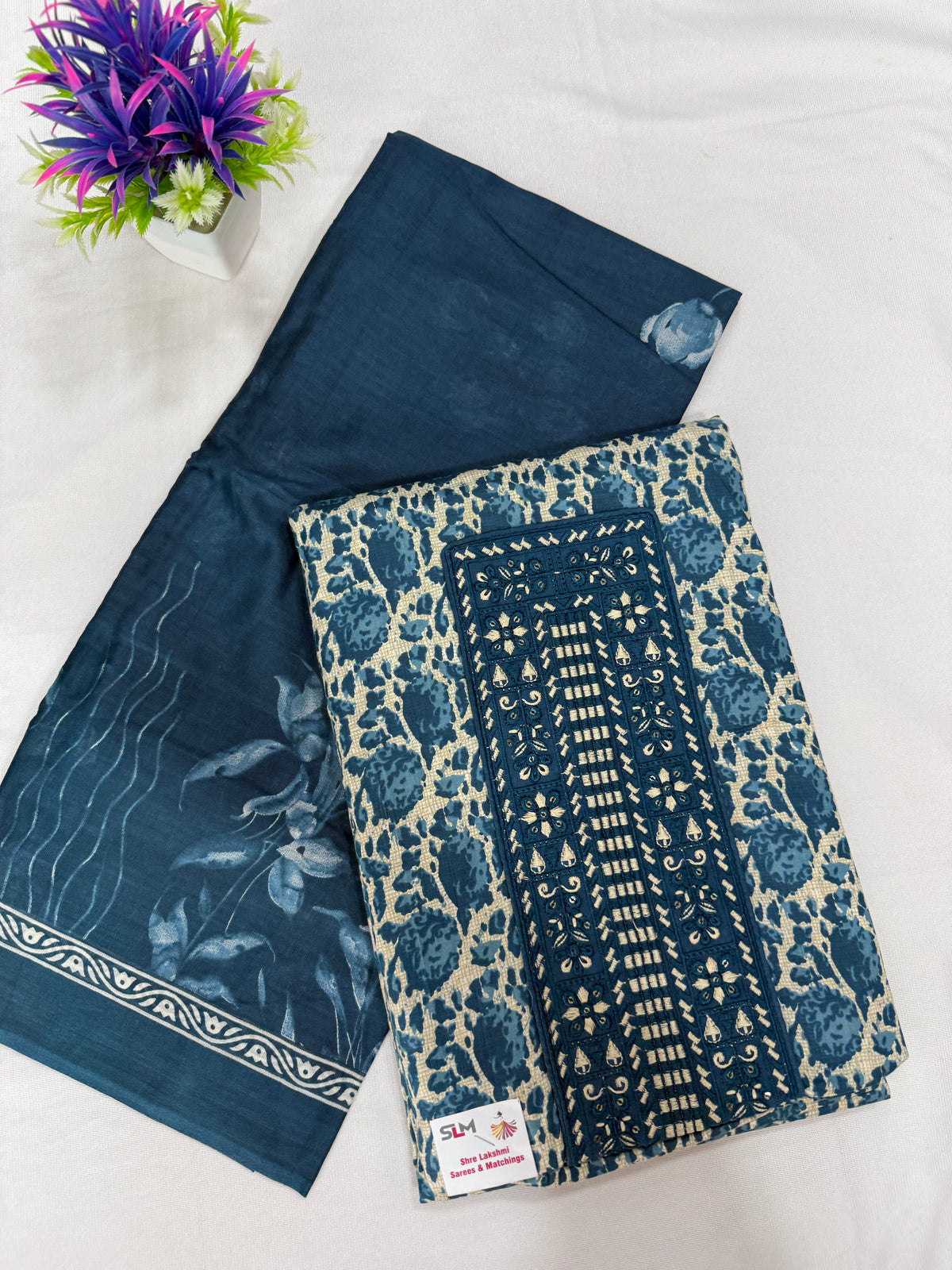 Salwar SLM-SLW-0083 - Denim blue with a printed top