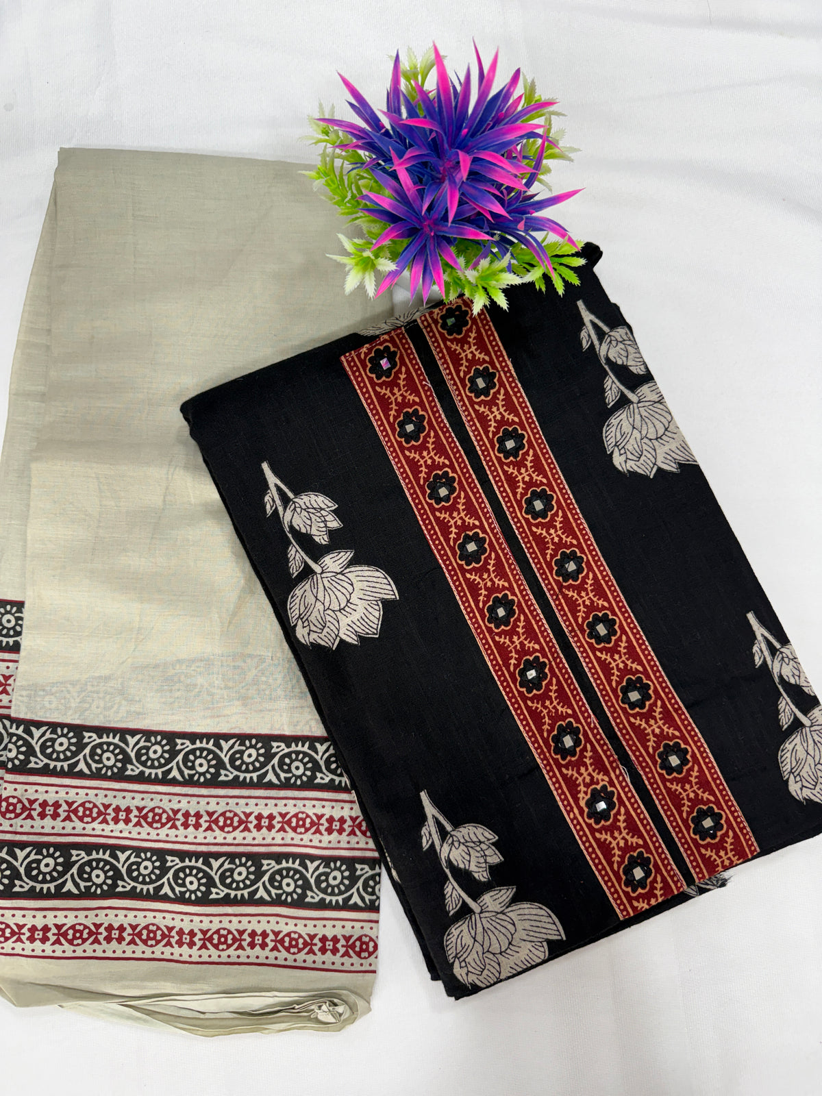 Salwar SLM-SLW-0089 - Black with a printed top and cream bottom