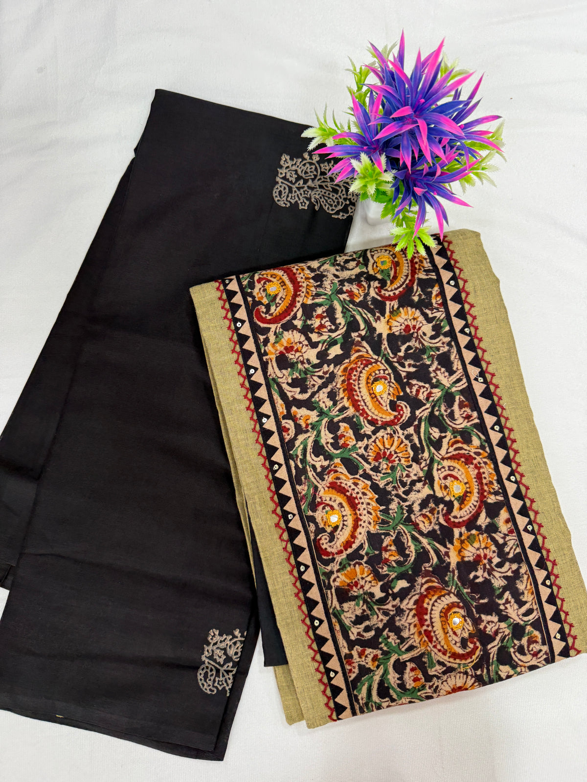 Salwar SLM-SLW-0093 - Black with a floral printed top