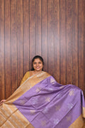 Semi Tussar Saree SLM-STS-0005 - Lavender with a gold border and pallu - front view