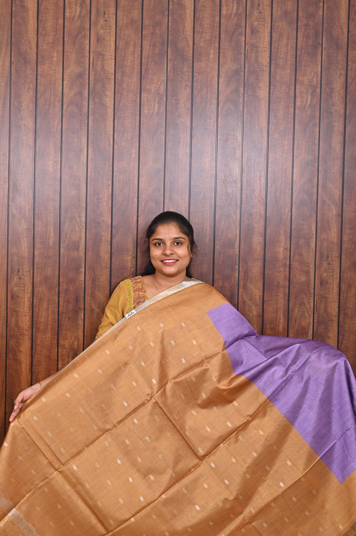 Semi Tussar Saree SLM-STS-0005 - Lavender with a gold border and pallu - second view