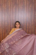Semi Tussar Saree SLM-STS-0014 - Mauve pink with lotus motifs - front view