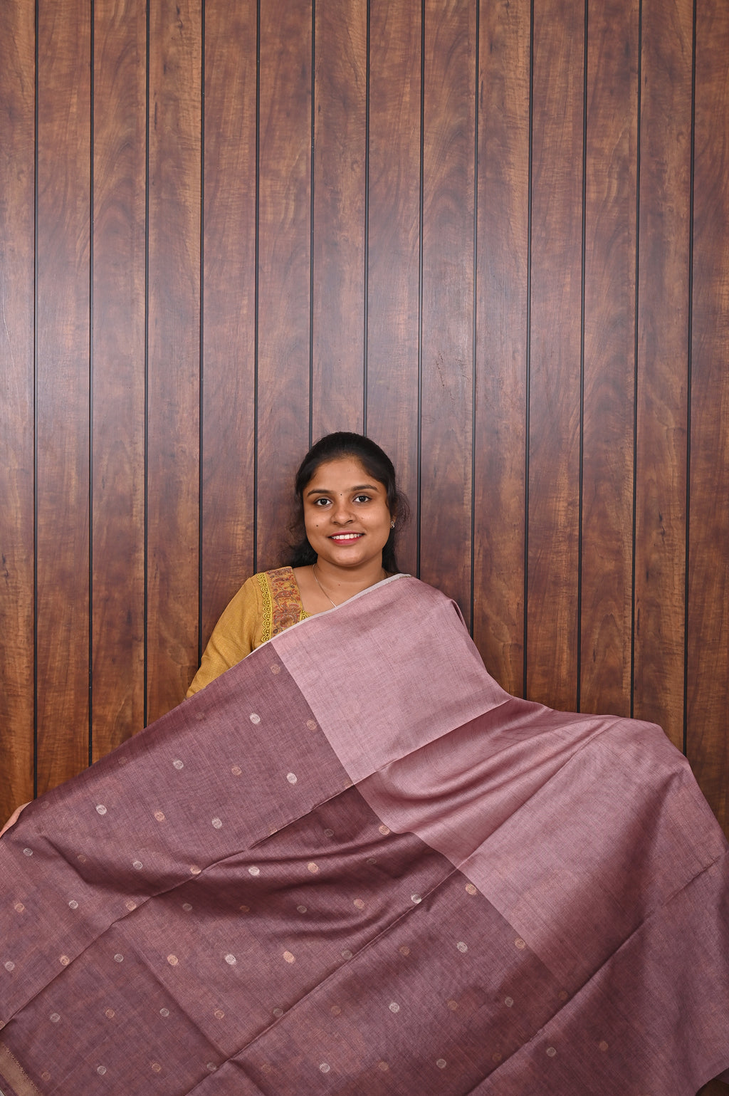 Semi Tussar Saree SLM-STS-0014 - Mauve pink with lotus motifs - second view