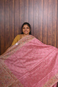 Semi Tussar Saree SLM-STS-0020 - Rose pink with a printed floral border - front view