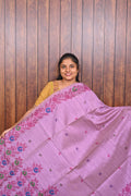 Semi Tussar Saree SLM-STS-0033 - Lilac with a floral border and butta motifs - front view