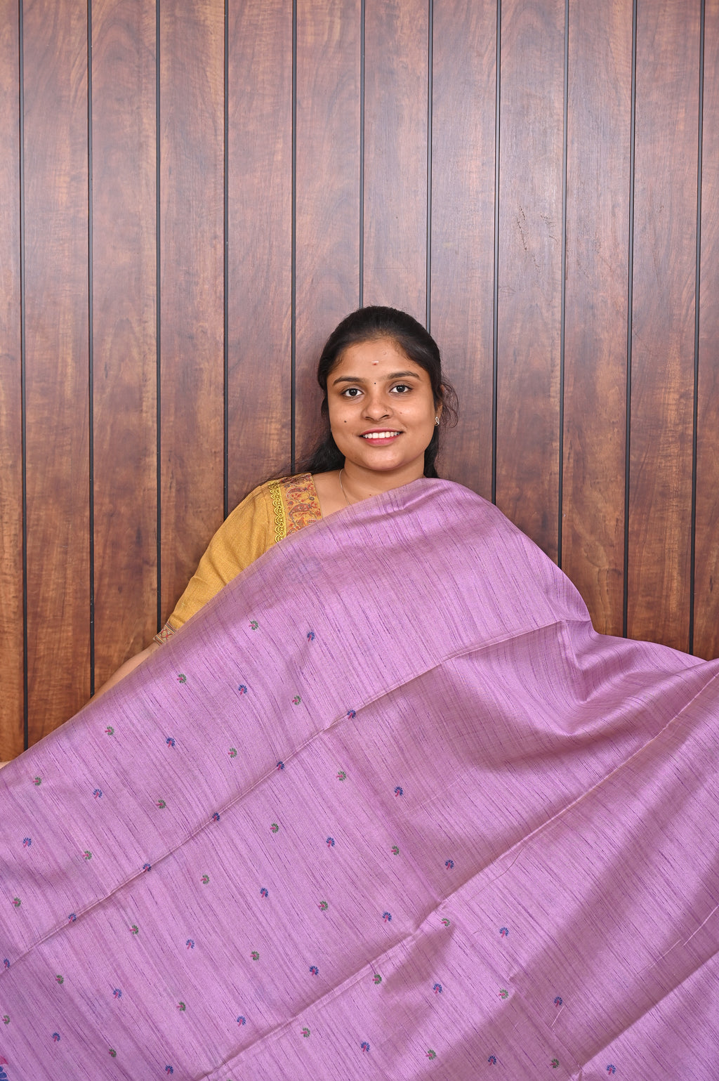 Semi Tussar Saree SLM-STS-0033 - Lilac with a floral border and butta motifs - second view