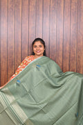 Semi Tussar Saree SLM-STS-0037 - Sage green with lotus butta motifs - front view