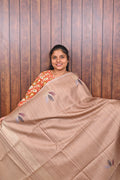Semi Tussar Saree SLM-STS-0040 - Beige with lotus butta motifs - front view