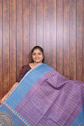 Semi Tussar Saree SLM-STS-0044 - Purple with a blue pallu and circular motif border - front view