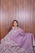 Semi Tussar Saree SLM-STS-0055 - Lavender with a pink printed floral pallu - front view
