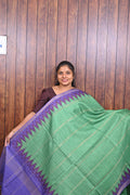 Semi Tussar Saree SLM-STS-0061 - Green with a purple temple border - front view