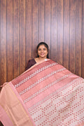 Semi Tussar Saree SLM-STS-0070 - Peach with a coral striped pallu - front view
