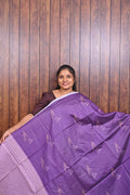 Semi Tussar Saree SLM-STS-0080 - Purple with bird motifs and a lilac border - front view
