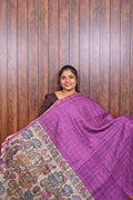 Semi Tussar Saree SLM-STS-0081 - Magenta with a printed floral pallu - front view
