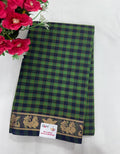 Chettinad cotton saree navy green fine check gold peacock border