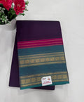 Chettinad cotton saree black gold stripe mustard gold peacock border