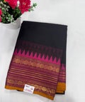 Chettinad cotton saree deep purple plain teal gold geometric border