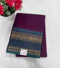 Chettinad cotton saree deep maroon plain green gold stripe border