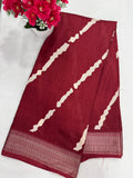 Teal green white stripe saree full view