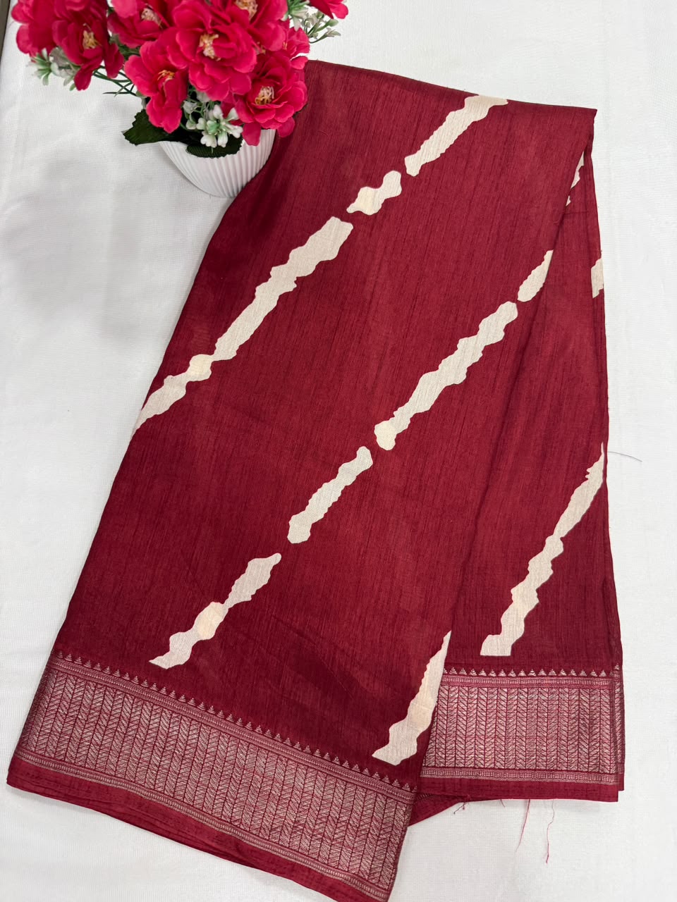 Teal green white stripe saree full view