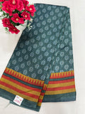 Teal green paisley block print saree close-up print and border