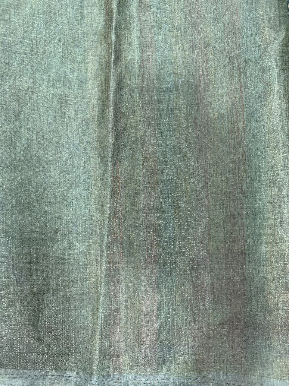 Teal green paisley block print saree full view