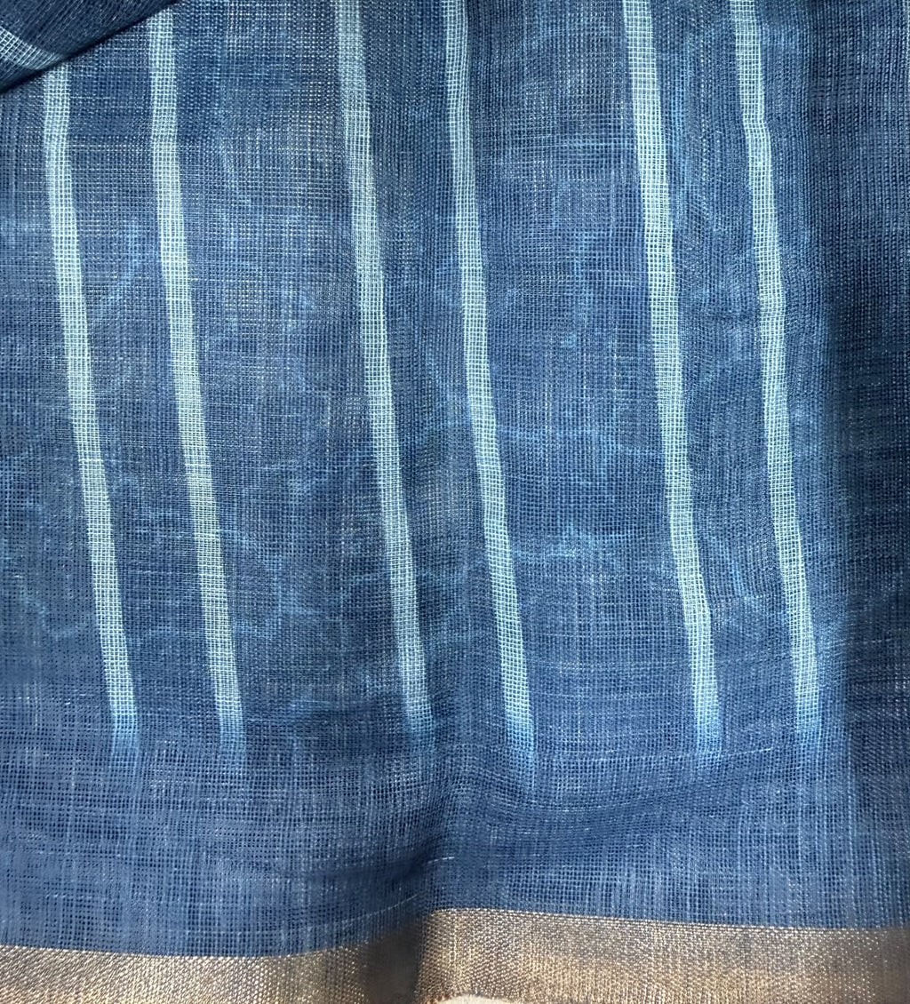 Steel blue floral batik print saree close-up fabric texture