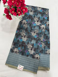 Slate blue folklore tribal print saree full view