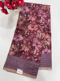 Peach floral digital print saree full view with olive green border