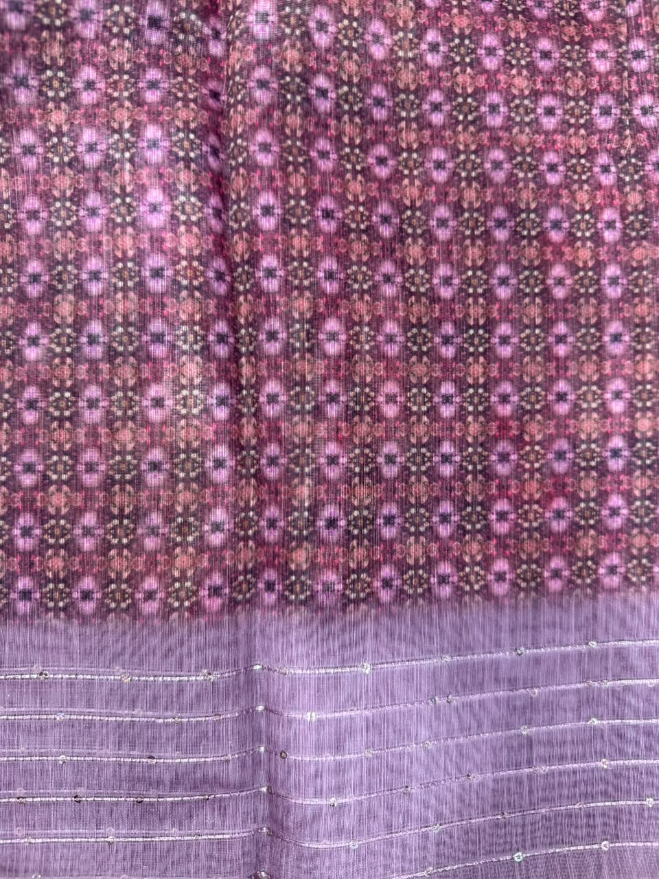 Peach floral digital print saree close-up texture and border