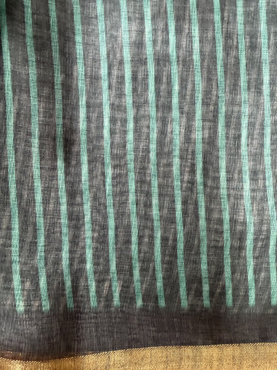 Silver grey plain texture saree second view with striped border
