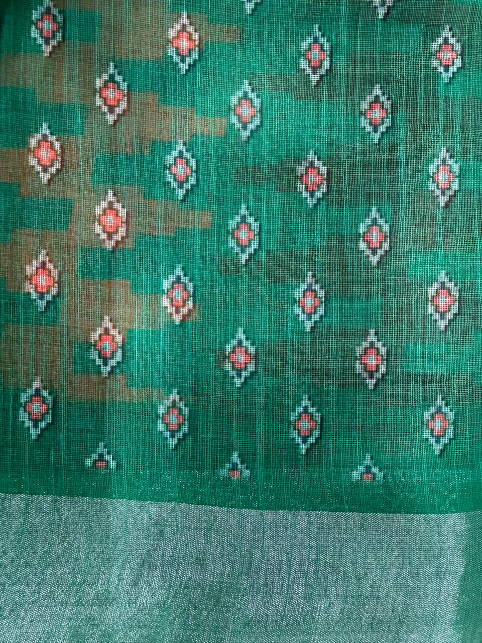 Charcoal grey floral jacquard saree close-up fabric texture
