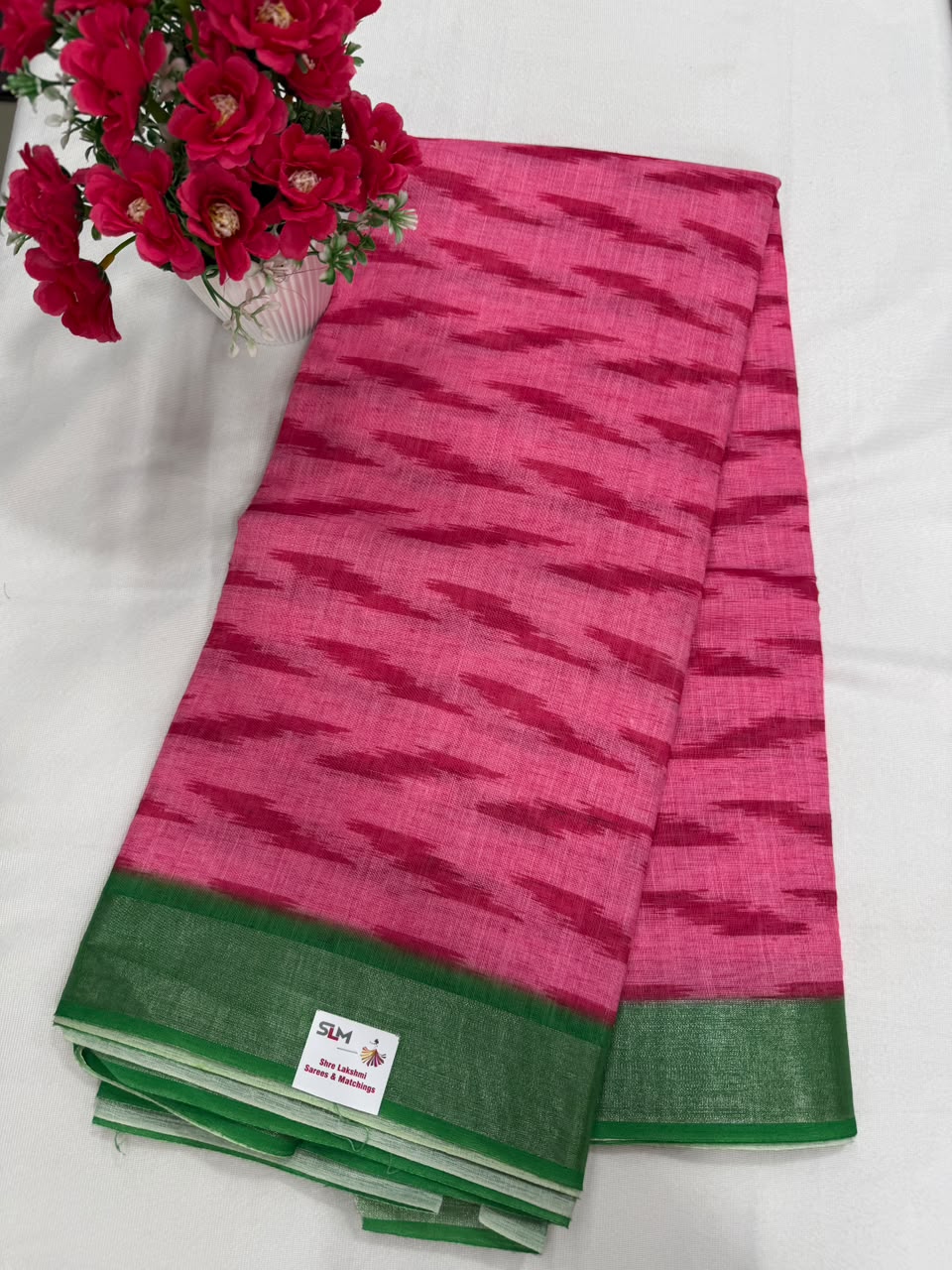 Lavender pink shibori tie-dye grid saree full view with copper zari border