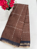 Purple large floral batik print saree full view with gold zari border