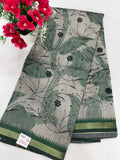 Grey green tie-dye with black thread embroidery saree close-up